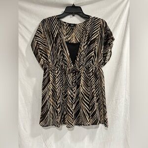 AGB Women's Zebra Stripe‎ Black and Tan Blouse